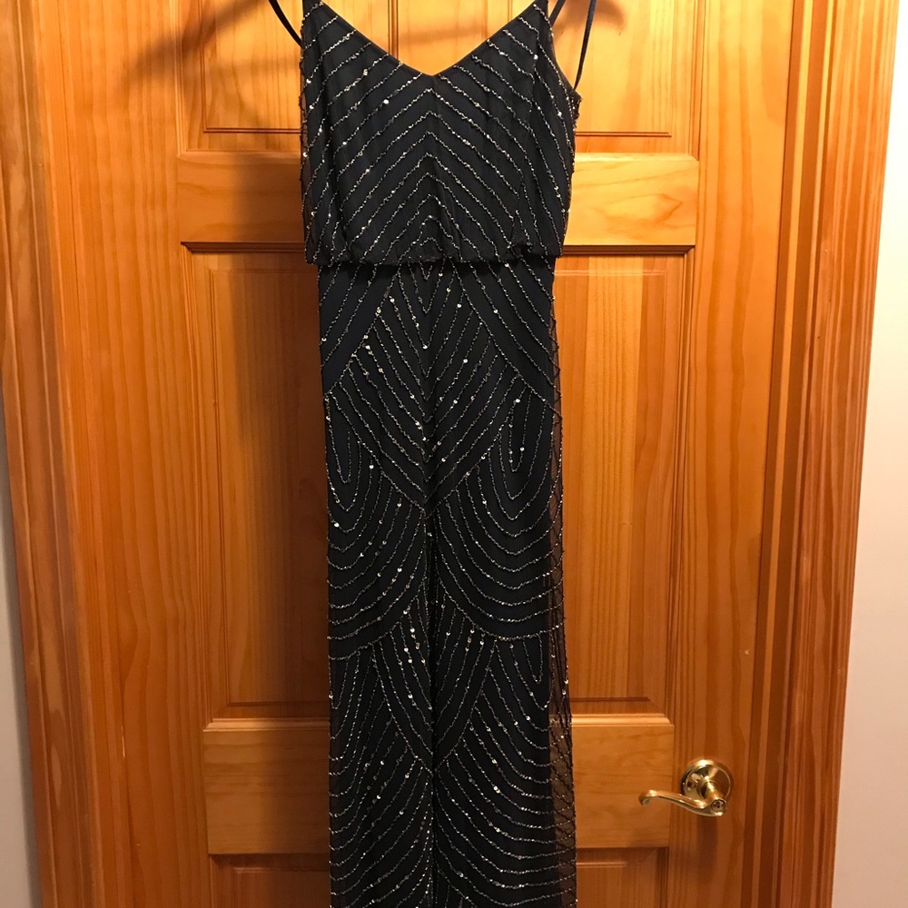 Art deco blouson beaded gown in Navy